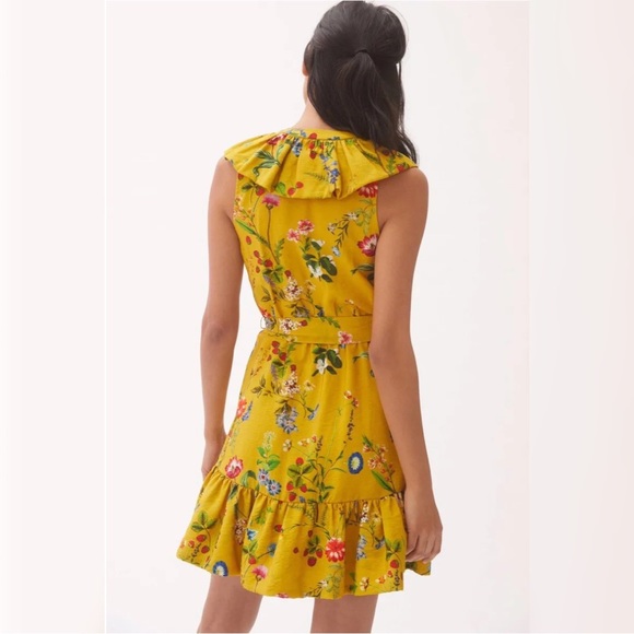 Anthropologie Maeve Floral Wrap Ruffle V Neck Mini Dress Size S - Picture 2 of 6